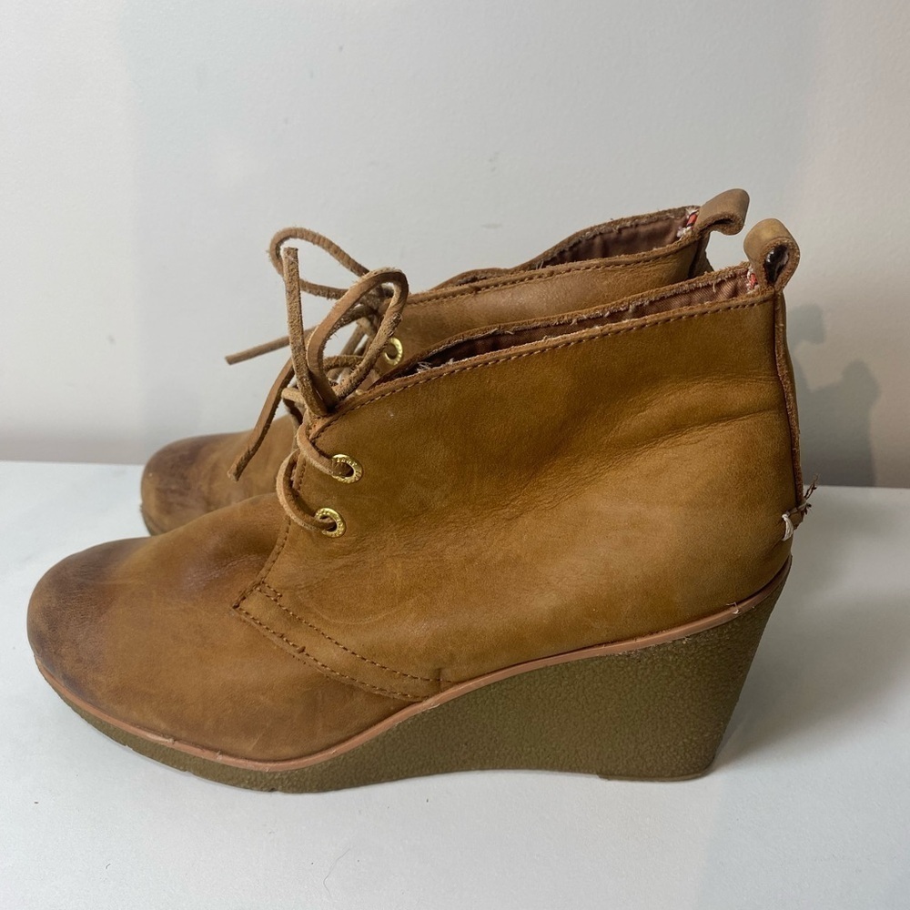 Sperry Brown Leather Top Sider Wedges Booties Size 7 - Picture 9 of 14